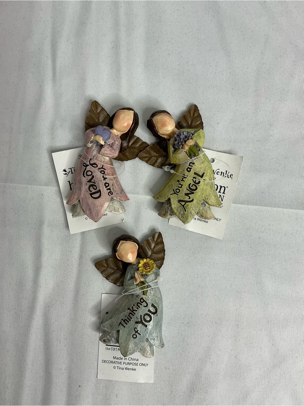 0004 - Magnets Tina Wenke Assorted Sentiment Angel Ornaments - Pink, Green, Gray